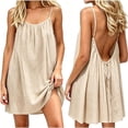 thumbnail image 1 of Pounoo Women's Mini Dresses Spaghetti Strap Open Back Dresses Beach Cover Up Style Lightweight Breathable Solid Color Loose Fit Dresses Gift, 1 of 7
