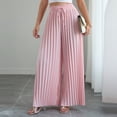 thumbnail image 1 of Pounoo Women's Pants Elastic Waist Knit Pants Summer Vacation Style Lightweight Breathable Pleated Wide Leg Drawstring Waist Solid Color Pants Gift, 1 of 6