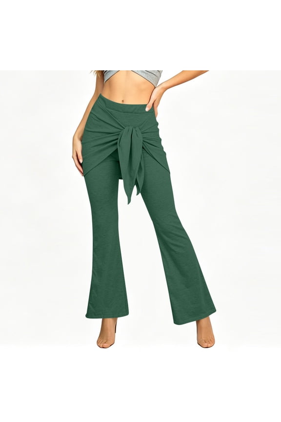 Women's Pants High Waist Wrap Tie Knot Trousers Casual Night Out Flared Leg Slim Fit Stretchy Comfort Bottoms Gift