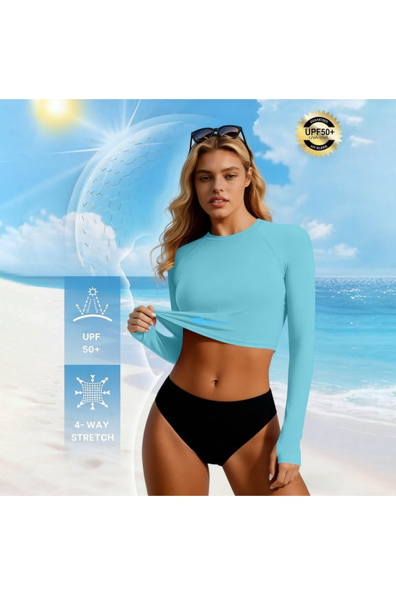 Women's Rash Guards Long Sleeve Crop Top Swimsuit Quick Dry Stretchy UV Protection Surfing Swimwear Tops for Beach Pool Vacation Gift