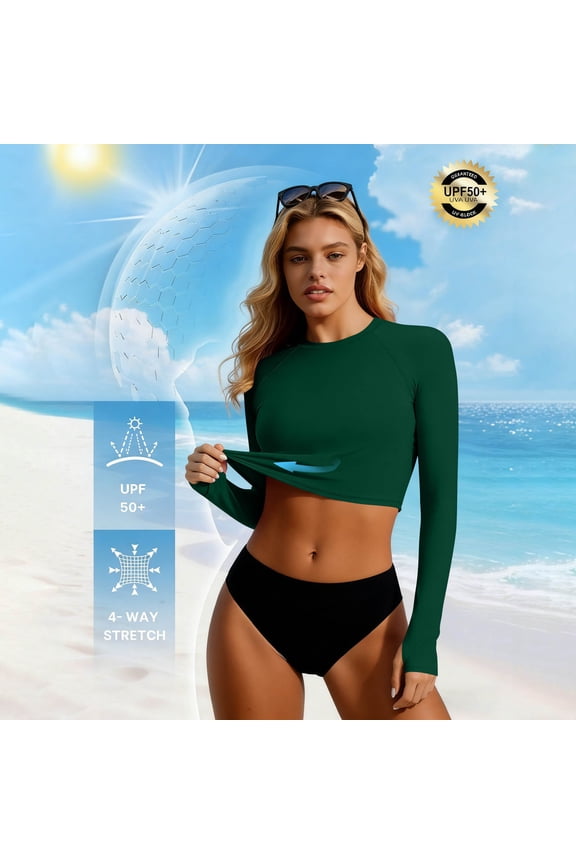 Women's Rash Guards Long Sleeve Crop Top Swimsuit Quick Dry Stretchy UV Protection Surfing Swimwear Tops for Beach Pool Vacation Gift