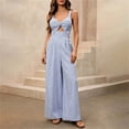 thumbnail image 1 of Pounoo Women's Rompers Sleeveless Cutout Striped Print Overalls Bohemian Vacation Lightweight Loose Wide Leg Jumpsuits Gift, 1 of 7