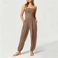 thumbnail image 1 of Pounoo Women's Rompers Strapless Solid Color Overalls with Pockets Casual Daily Wear Lightweight Stretchy Relaxed Jumpsuits Gift, 1 of 5