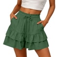 thumbnail image 1 of Pounoo Women's Ruffle Hem Shorts Elastic Waist Drawstring Closure Pants Boho Beach Style Lightweight Breathable High Waisted Capris Gift, 1 of 6