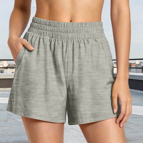 Pounoo Women's Shorts Elastic Waist Solid Color Casual Loungewear Bottoms Summer Home Style Lightweight Relaxed Fit Gift