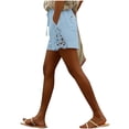 thumbnail image 1 of Pounoo Women's Shorts with Floral Embroidered Trim Drawstring Waist with Pockets Casual Loose Fit Bottoms for Summer Wear Gift, 1 of 5