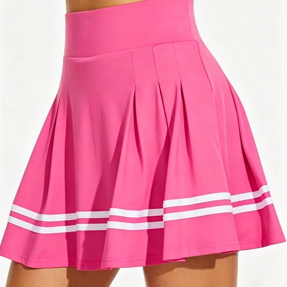 Pounoo Women's Skirts High Waist Pleated Tennis Skirt with Striped Trim Casual Athletic Sportswear Lightweight Breathable Comfortable Bottoms Gift