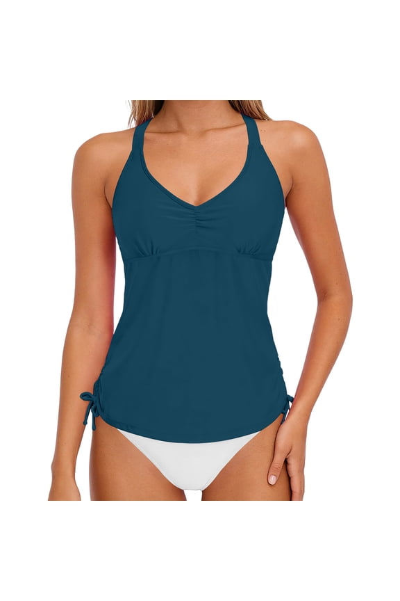 Women's Tankini Swimsuits Halter Top Drawstring Ruched Bottom Bathing Suits Summer Resort Style Lightweight Stretchy Swimwear Gift