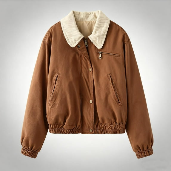 Pounoo Women's Vintage Patchwork Lapel Collar Jackets Loose Khaki Cargo Long Sleeve Versatile Cargo Outerwear Coats with Pockets Gift