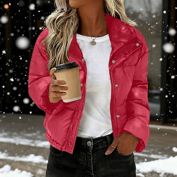 Pounoo Women's Winter Down Puffer Jackets Stand Collar Zip Up Coats Winter Warm Quilted Lightweight Hooded With Pockets for Outdoor
