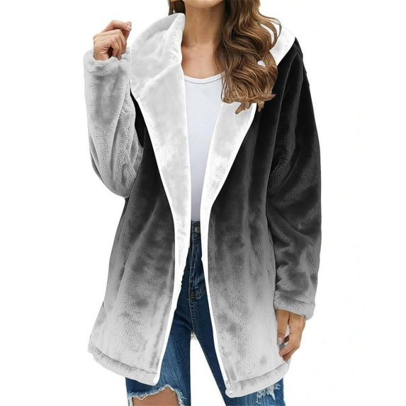 Pounoo Women's Winter Long Flannel Jackets Zip Up Hooded Vintage Colorblock Western Coats Fleece Lined Winter Coat with Side Pockets Gift