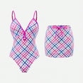 thumbnail image 1 of Pounoo Womens 2 Piece Swimsuits Sets Gingham Print V Neck One Piece Tie Front Skirt Summer Getaways Poolside Style Gift, 1 of 9