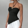 thumbnail image 1 of Pounoo Womens Asymmetric Tank Tops Fitted Thin Strap Ruched Detail Bodycon Fit Modern Streetwear Camisoles Gift, 1 of 6