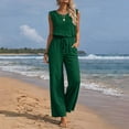 thumbnail image 1 of Pounoo Womens Casual Jumpsuits Sleeveless Textured Plain Drawstring Overalls Casual Loose Breathable Soft Stretchy Vacation Wear Gift, 1 of 7