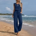 thumbnail image 1 of Pounoo Womens Casual Jumpsuits Sleeveless Textured Plain Drawstring Overalls Casual Loose Breathable Soft Stretchy Vacation Wear Gift, 1 of 7