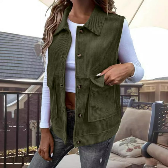 Pounoo Womens Corduroy Button Down Vests Boyfriend Oversized Blouses Sleeveless Tops Corduroy Shacket Jackets Gift