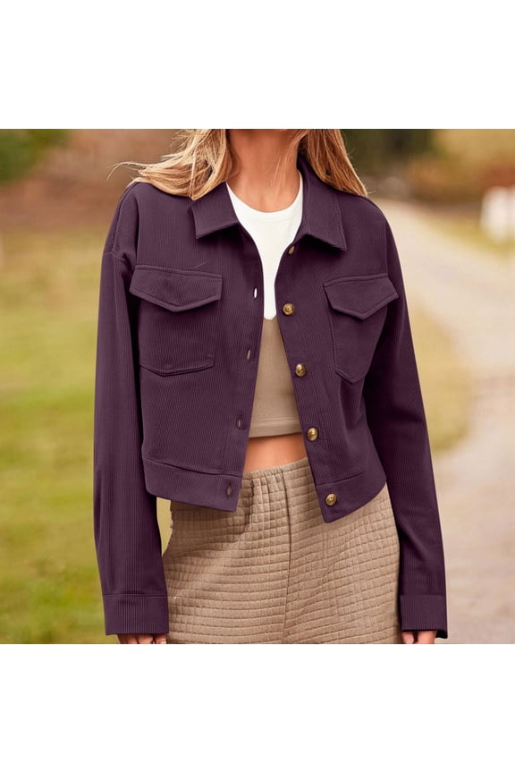 Womens Cropped Jackets Corduroy Button Down Shacket Tops Casual Trendy Lightweight Coats with Pockets Gift
