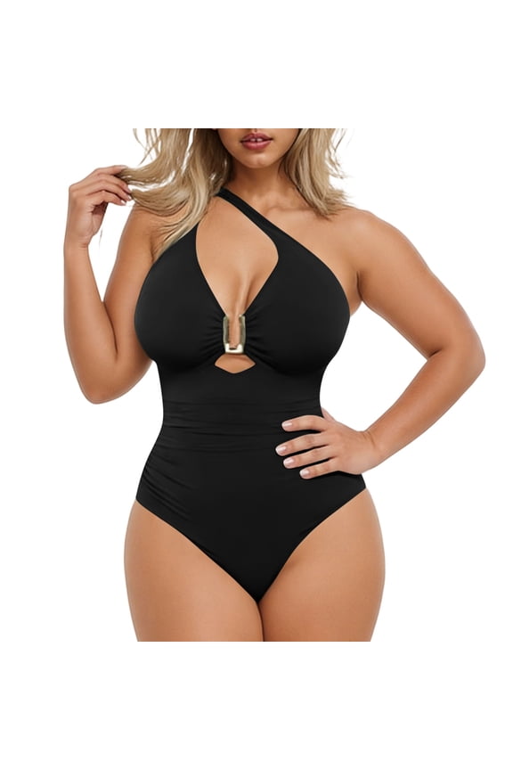 Womens Cutout One Piece Swimsuits Slim Fit V Neck Ruched Waist Modest Coverage Beach Swimwear Bathing Suits Gift