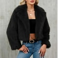thumbnail image 1 of Pounoo Womens Fleece Cropped Jacket Fluffy Cropped Coat Lapel Button Down Fuzzy Winter Long Sleeve Outerwear, 1 of 7