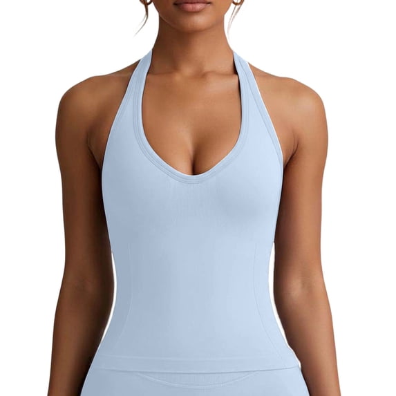 Pounoo Womens Halter Tank Tops Halter Neck V Neck Solid Color Yoga Fitness Casual Outings Tops Camis Tanks Gift
