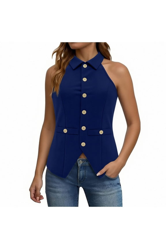Womens Halter Vest Tops Sleeveless Halter Neck Collared Button Front Blouses Office Commute Formal Events Blouses Vests Tunics Gift