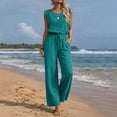 thumbnail image 1 of Pounoo Womens Jumpsuits Sleeveless Ruffle Trim Solid Color Drawstring Waist Overalls Casual Loose Lightweight Soft Comfy Daily Wear Gift, 1 of 7