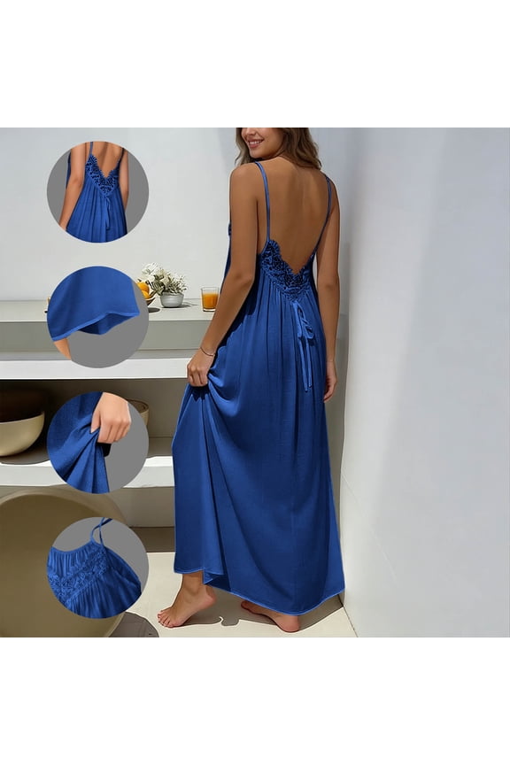 Womens Maxi Dresses Spaghetti Strap Open Back Floral Embroidery Loose Fit Breathable Stretchy Pullovers Elegant Party Style Gift