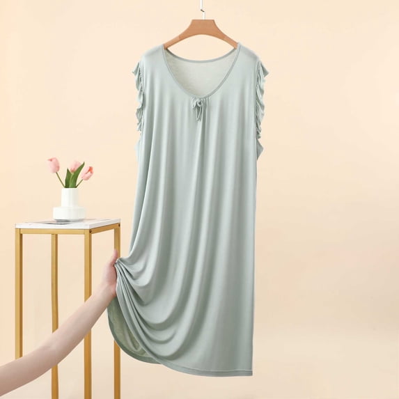 Pounoo Womens Modal Nightgowns Sleeveless Ruffle Trim Solid Sleep Dresses Casual Loose Lightweight Soft Comfy Sleepwear Gift