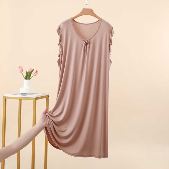 Pounoo Womens Modal Nightgowns Sleeveless Ruffle Trim Solid Sleep Dresses Casual Loose Lightweight Soft Comfy Sleepwear Gift