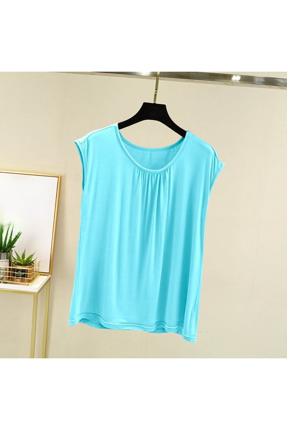 Womens Modal Sleeveless Tops Ruched Neckline Loose Fit Casual Loungewear T Shirts Summer Sleep Tops Gift