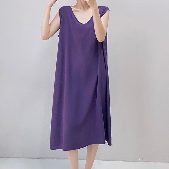 Pounoo Womens Nightgowns Sleeveless V Neck Loose Fit Casual Sleep Dresses Loungewear Gift