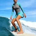 thumbnail image 1 of Pounoo Womens One Piece Rash Guards Color Block Long Sleeve Tops Flared Skirt Bottoms Modest Swimsuits Surfing Diving Wear Gift, 1 of 8