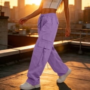Pounoo Womens Parachute Cargo Pants Elastic Drawstring Waist Wide Leg Pants Modern Chic Style Breathable Comfortable Casual Pants Gift