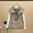 thumbnail image 1 of Pounoo Womens Puffer Vest Sherpa Fleece Lapel Collar Tie Waist 2 in 1 Sleeveless Jacket Winter Warm Zip Up Quilted Gilet Coat Gift, 1 of 5