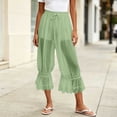 thumbnail image 1 of Pounoo Womens Sheer Capri Pants Drawstring Waist Sheer Mesh Cropped Length Floral Embroidered Hem Trimb Pants Loose Fit Beach Cover Up Sheer Lightweight Pants, 1 of 5
