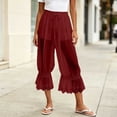 thumbnail image 1 of Pounoo Womens Sheer Capri Pants Drawstring Waist Sheer Mesh Cropped Length Floral Embroidered Hem Trimb Pants Loose Fit Beach Cover Up Sheer Lightweight Pants, 1 of 5