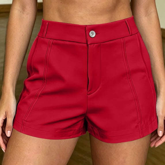 Pounoo Womens Shorts High Waist Button Fly Pleated Straight Leg Plain Womens Dress Shorts Regular Fit Office Commute Wrinkle Resistant Womens Work Shorts