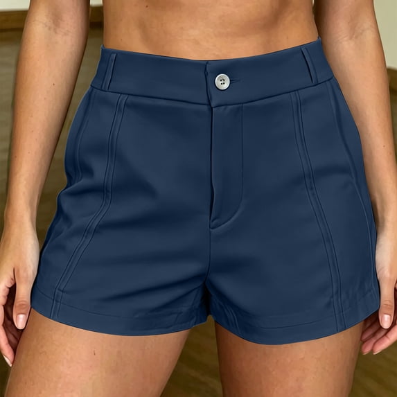 Pounoo Womens Shorts High Waist Button Fly Pleated Straight Leg Plain Womens Dress Shorts Regular Fit Office Commute Wrinkle Resistant Womens Work Shorts