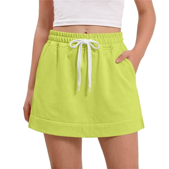 Pounoo Womens Skorts Elastic Waist Drawstring A Line Tennis Skirt Plain Womens Skirt Casual Fit Sports Wear Stretchy Womens Bottoms