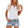 thumbnail image 1 of Pounoo Womens Solid Color Tops Summer V Neck Button Down Short Sleeve T Shirts Casual Loose Fit Clothes Basic Tee Shirt Gift, 1 of 8