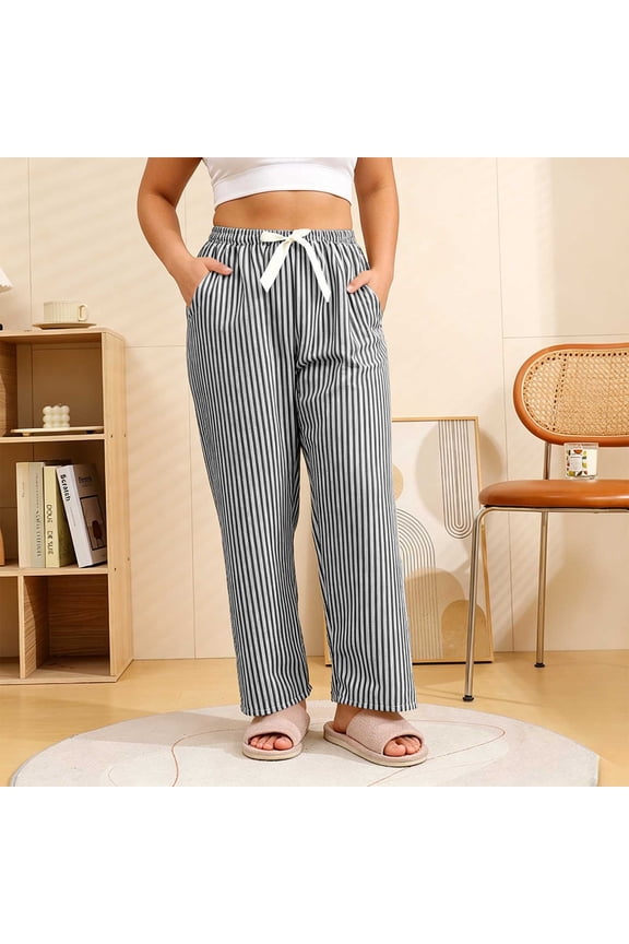 Womens Striped Loungewear Pants Drawstring Waist Straight Leg Vertical Stripe Print Pants Regular Fit Lounge Wear Comfortable Womens Loungewear Bottoms