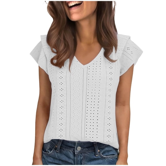 Pounoo Womens Summer Tops Cap V Neck Short Sleeve T Shirts Comfortable Soft Solid Color Shirts Casual Loose Fit Fall Outfit Tunic Top Gift