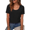 thumbnail image 1 of Pounoo Womens T Shirts Scalloped Edge Short Sleeve Loose Fit Breathable Stretchy Pullovers Casual Daily Blouses Simple Vacation Style Gift, 1 of 7