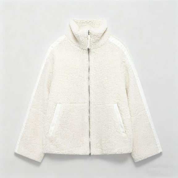 Pounoo Womens Teddy Fuzzy Fleece Jackets Full Zip Stand Collar Long Sleeve Outerwear Cozy Sherpa Warm Winter Coats with Pockets Gift