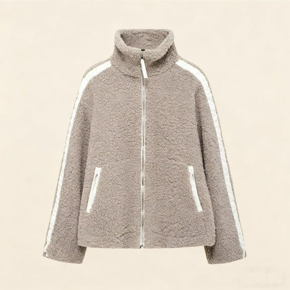 Pounoo Womens Teddy Fuzzy Fleece Jackets Full Zip Stand Collar Long Sleeve Outerwear Cozy Sherpa Warm Winter Coats with Pockets Gift