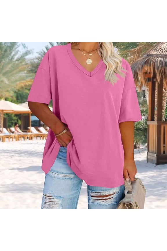 Womens Tops Short Sleeve V Neck Solid Color Oversized Fit Casual Daily Grocery Runs Weekend Errands Comfortable Tees Blouses Shirts Gift