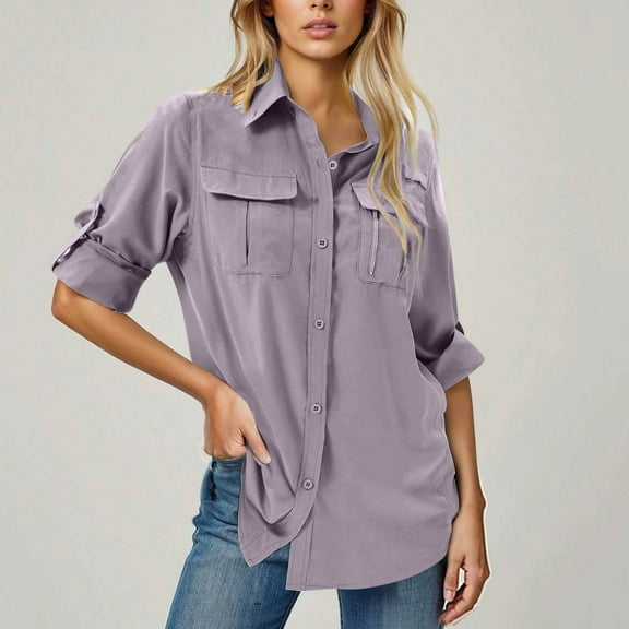 Pounoo Womens UV Sun Protection Long Sleeve Shirts UPF 50 Button Down Safari Shirts Ladies Fishing Hiking Blouse with Pocket s
