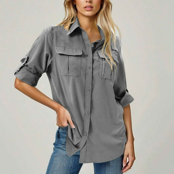 Pounoo Womens UV Sun Protection Long Sleeve Shirts UPF 50 Button Down Safari Shirts Ladies Fishing Hiking Blouse with Pocket s
