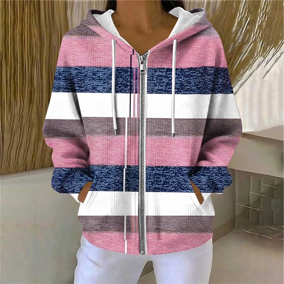 Pounoo Zip Up Hoodies for Women Plaid Colorblock Casual Long Sleeve Sweatshirts Fall Fashion Fleece Lined Jacket Thick Warm Winter Coats for Women Gift