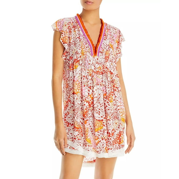 Poupette St Barth ORANGE AILES Women's Sasha Floral Print Mini Dress, US X-Small